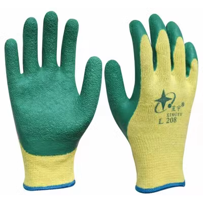 Miễn phí vận chuyển Xingyu găng tay bảo hộ lao động L208L215 sợi bông màu vàng xanh nhăn mủ cao su chịu mài mòn kính chống trượt mềm nhúng cao su găng tay chịu nhiệt 500 độ găng tay bảo hộ chống nước