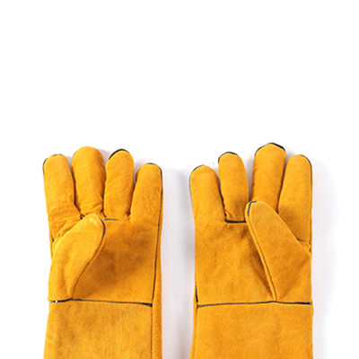 Găng tay hàn da bò thương hiệu Guyi hàn dày chịu nhiệt độ cao cách nhiệt chống bỏng găng tay dài ngón tay màu vàng chống bỏng găng tay sơn găng tay chống nóng