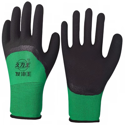 Jiuliwang chính hãng xốp màu xanh lá cây vua chịu mài mòn chống trượt cao su thoáng khí mủ cao su lao động làm vườn găng tay cao su găng tay vải bảo hộ găng tay bảo hộ 3m