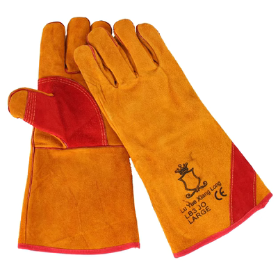 găng tay hàn chịu nhiệt Jiahu dài đầy đủ găng tay hàn da bò cách nhiệt thợ hàn màu vàng và đỏ hàn găng tay bảo hộ bền bảo hiểm lao động găng tay lao động găng tay chống nóng
