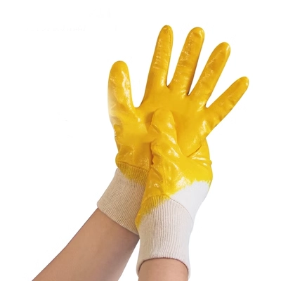 găng tay chống nhiệt Găng tay nitrile bông, băng tẩm một nửa, găng tay nitrile màu vàng treo toàn bộ, chống dầu, kháng axit, kháng kiềm, chống trượt găng tay cơ khí găng tay cao su bảo hộ