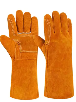 Găng tay hàn da bò dài chịu nhiệt độ cao cách nhiệt chống mài mòn găng tay bảo hộ thợ hàn chống bỏng găng tay bảo hộ phủ cao su